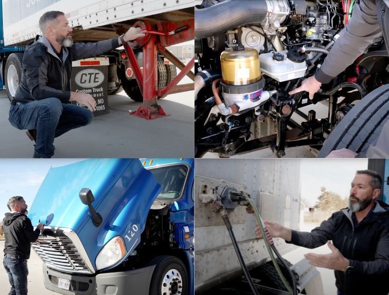 CDL applicant practicing a commercial vehicle pre-trip inspection
