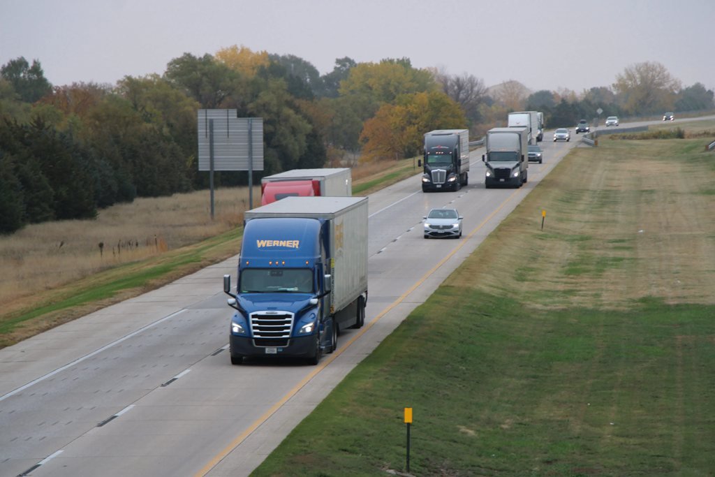 Commercial truck traveling on a Nebraska highway