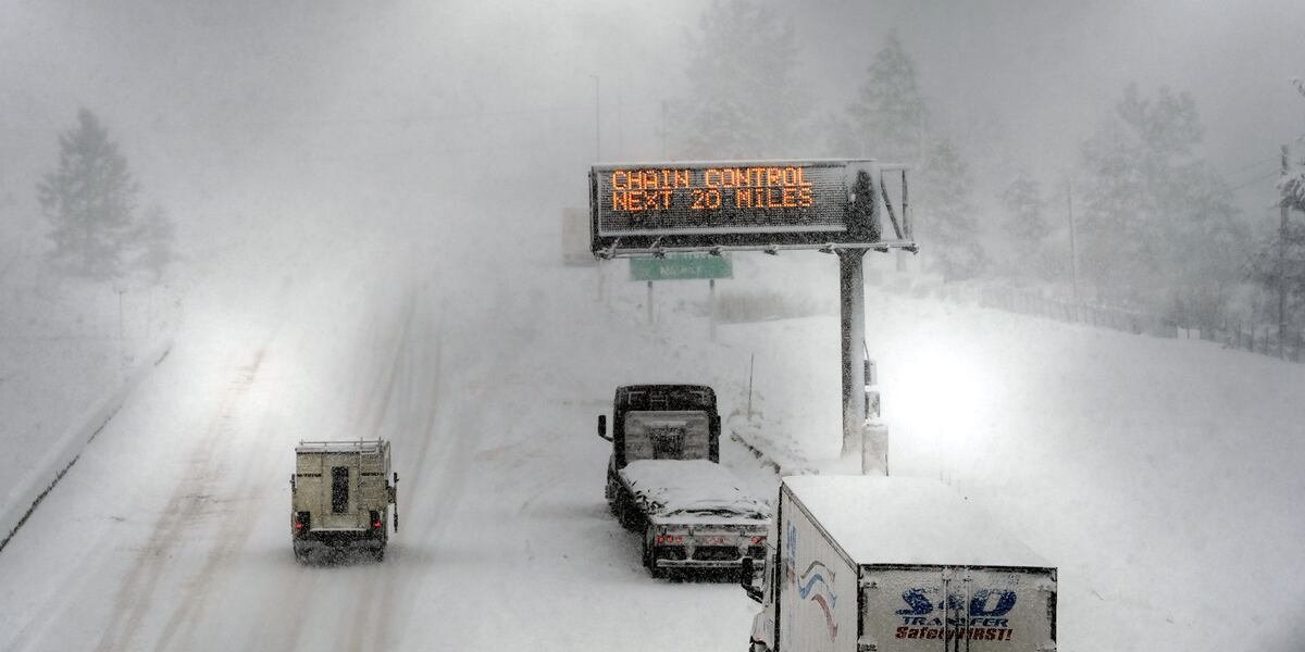 Commercial truck traveling on a Wyoming highway